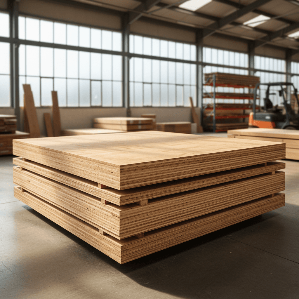 Plywood sheets in warehouse